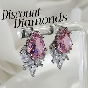 Pear Cut Pink Sapphire White Baguette Diamond Stud  Earrings 92…